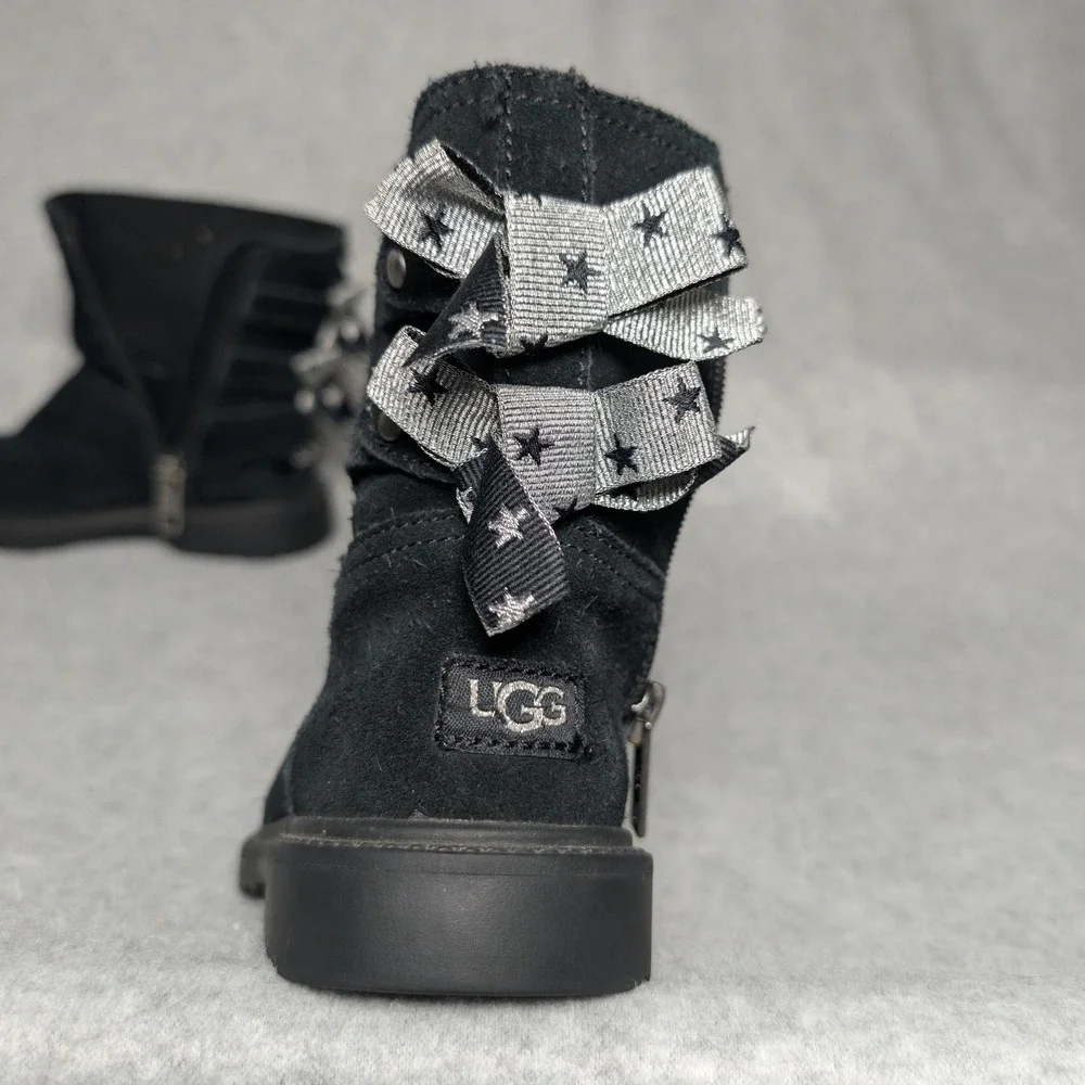 UGG Boots Toddler 8 Black Zip Silver Star Bow